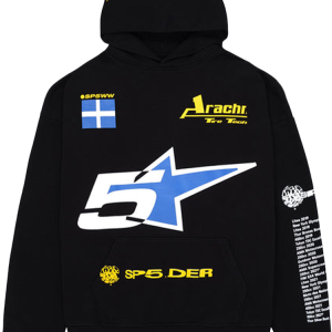 Sp5der Pit Crew Oversized Hoodie Black