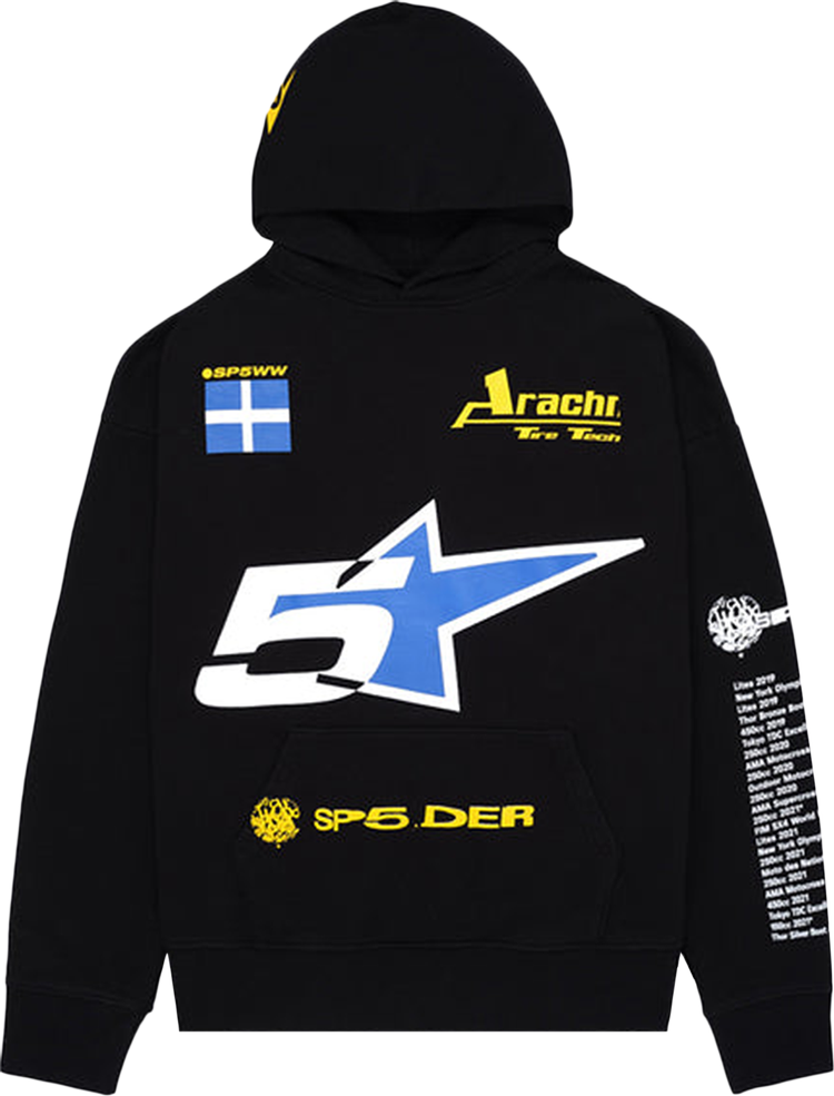 Sp5der Pit Crew Oversized Hoodie Black